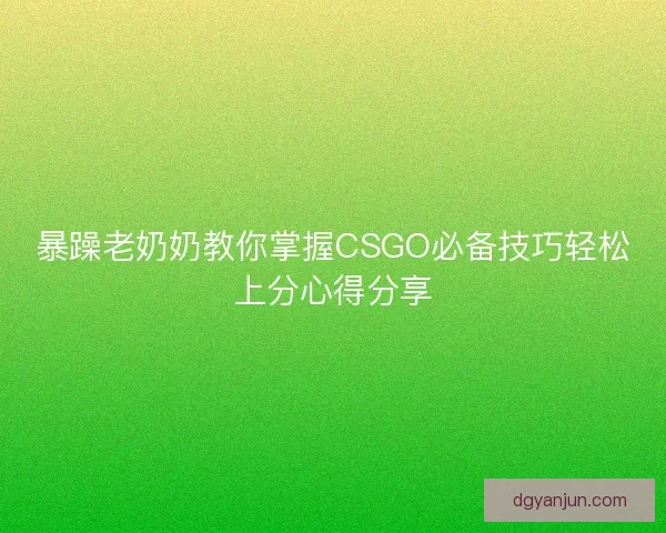 暴躁老奶奶教你掌握CSGO必备技巧轻松上分心得分享